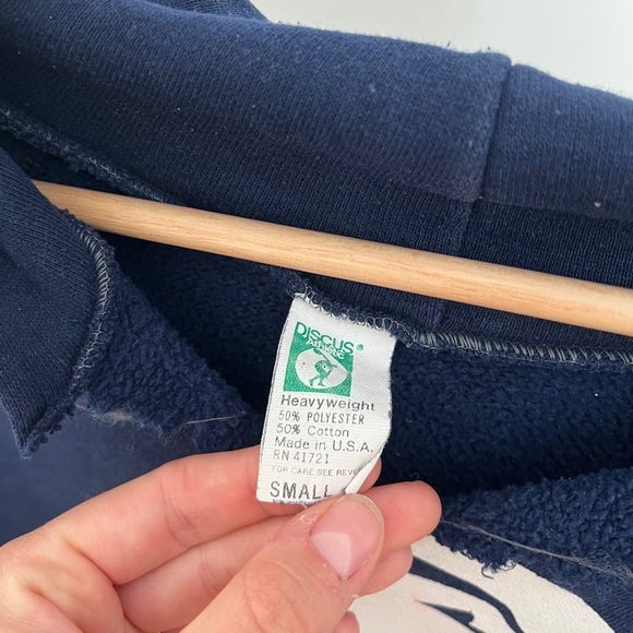 Vintage 80s Penn State Discus Navy Blue Hoodie Sweatshirt - Picture 2 of 4